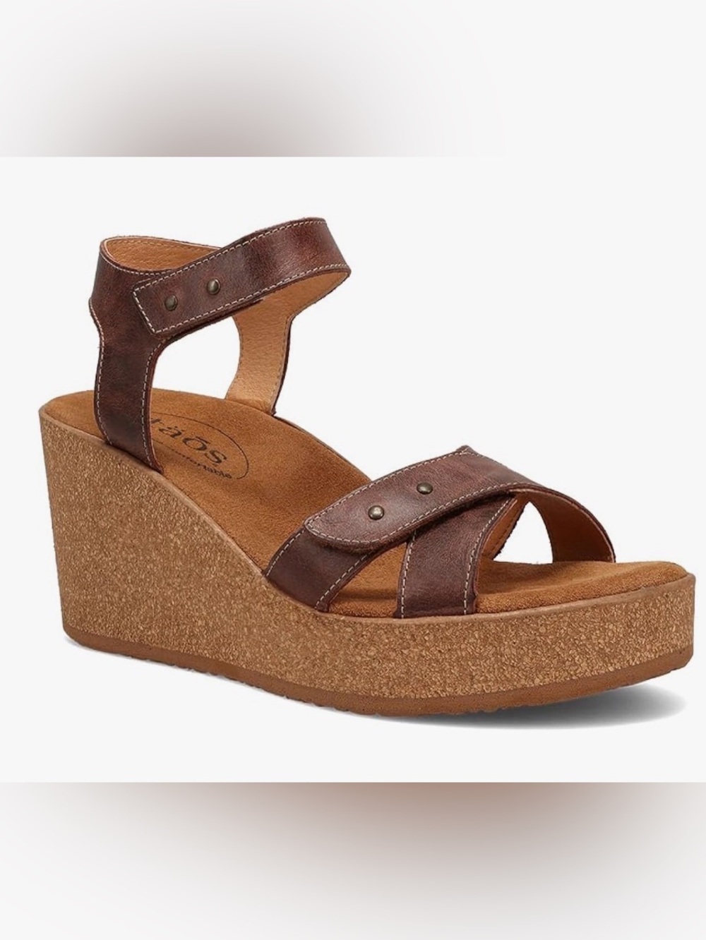 Taos Lexie Ankle-Strap Leather Sandals 41/10-10.5 Tan Wedge Cork Comfort Casual